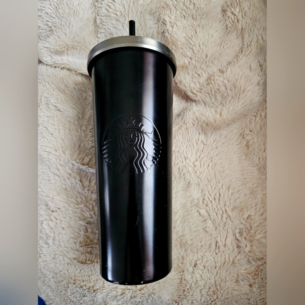 Starbucks Black Silver Stainless Steel Tumbler Mermaid Logo 24 oz Venti Cold Cup